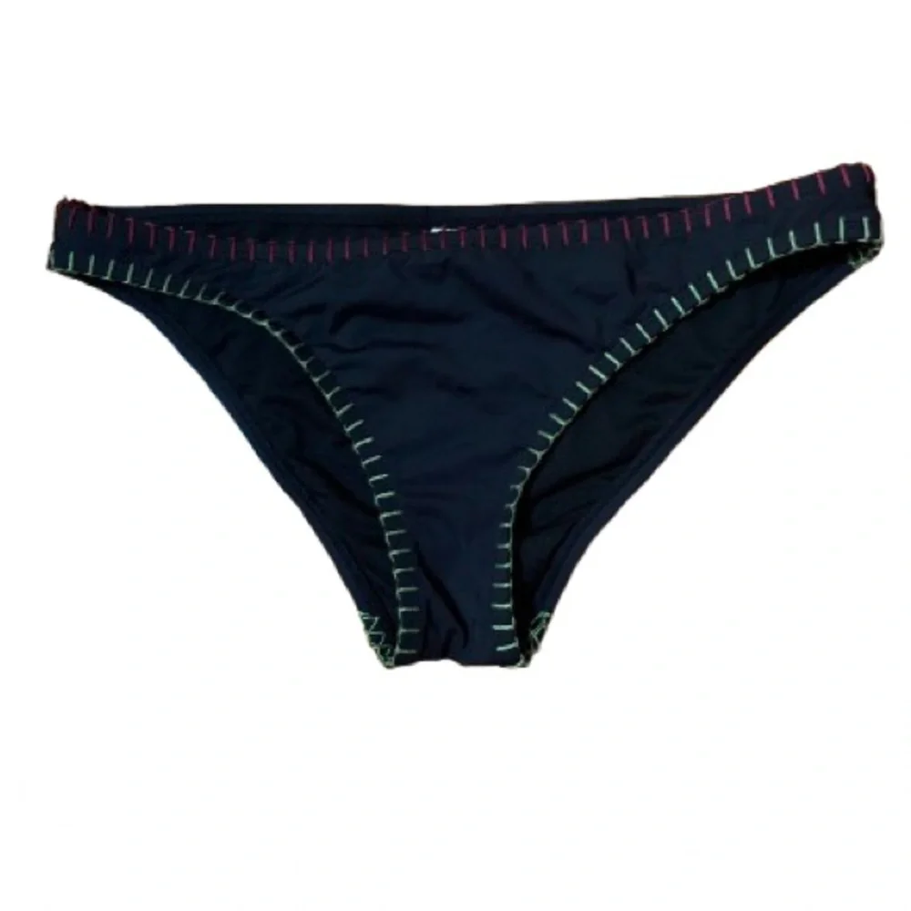 Lucky Brand Black Bikini Bottom with Colorful Stitching Swimwear Size Small
